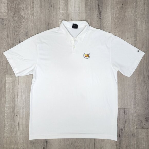 Nike Golf Dri-Fit with embroidered Cadillac Crest Polo Shirt size XL White - Picture 2 of 6